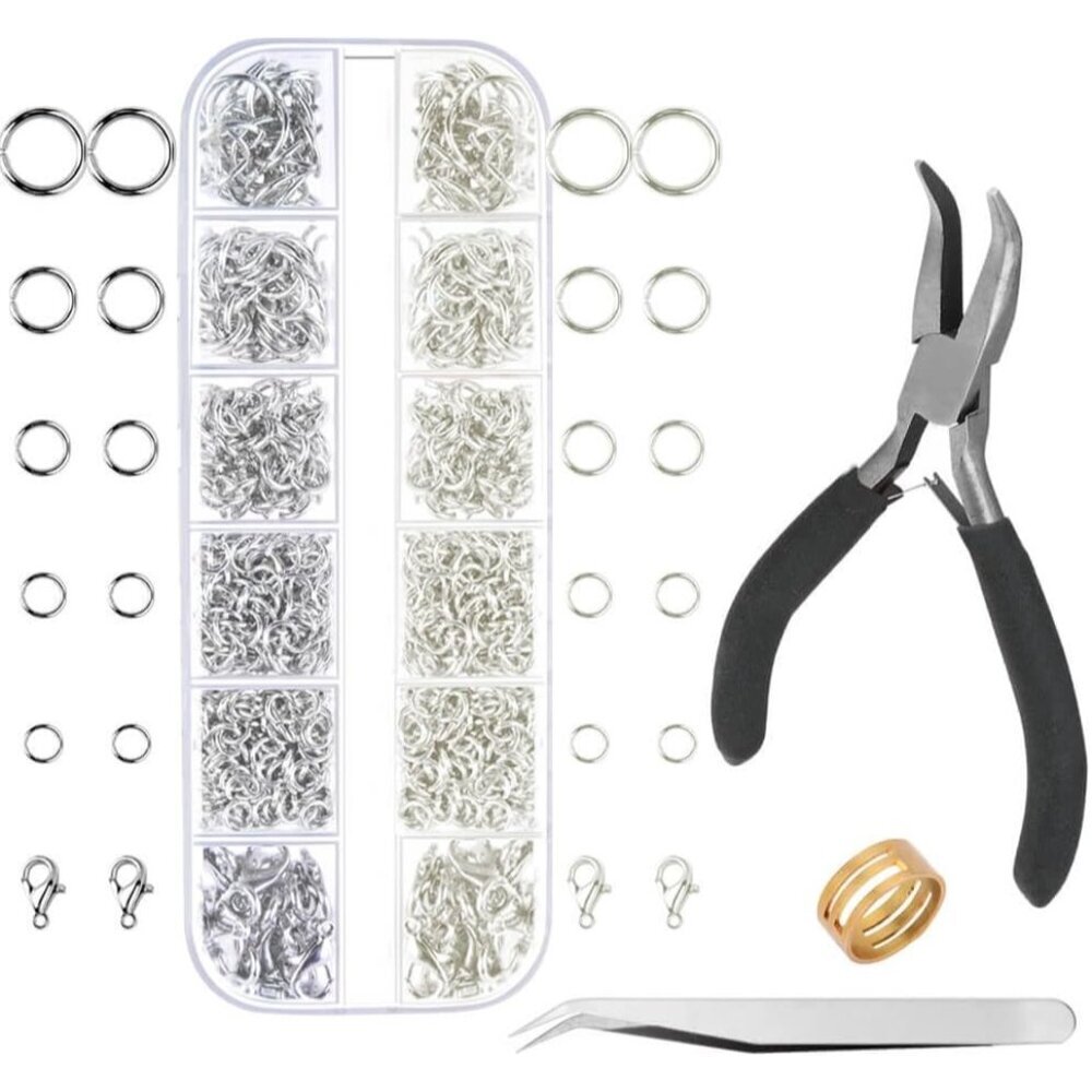 Jump Rings for Jewelry Making Supplies with Jump Ring Pliers 1200Pcs Dull Silver